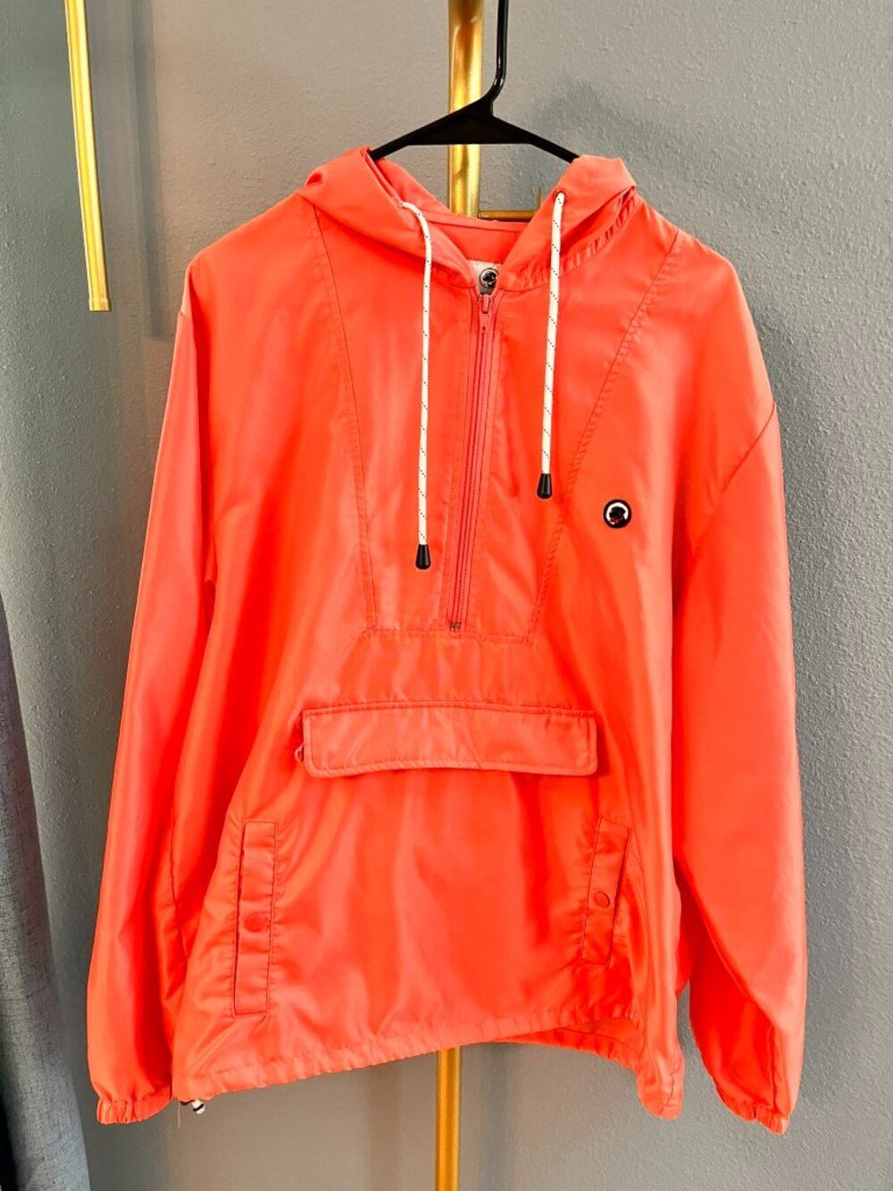 Coral Pink Anorak Windbreaker Jacket Half Zip Hooded Pocket Pullover Coat